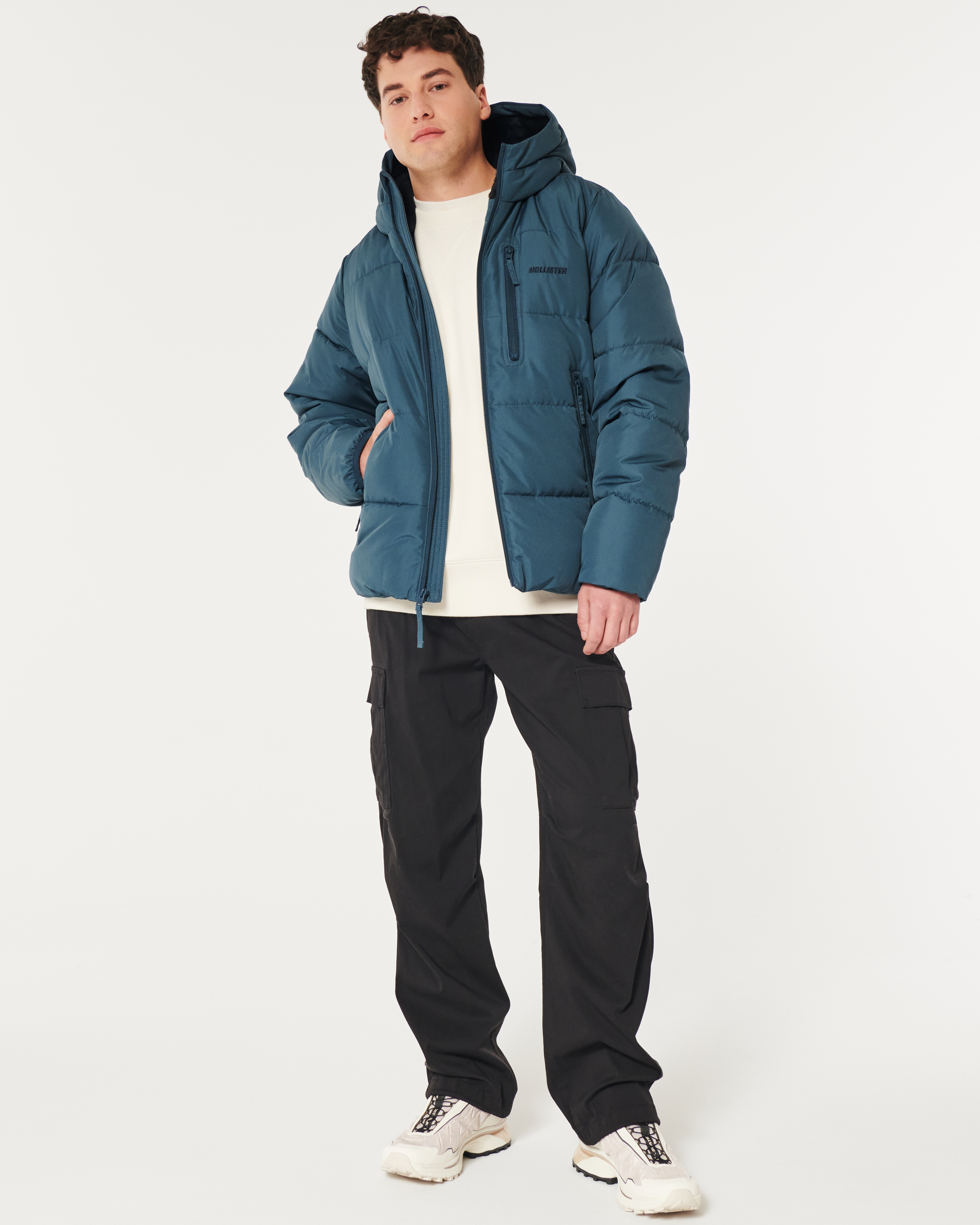 Sherpa lined puffer jacket on sale hollister