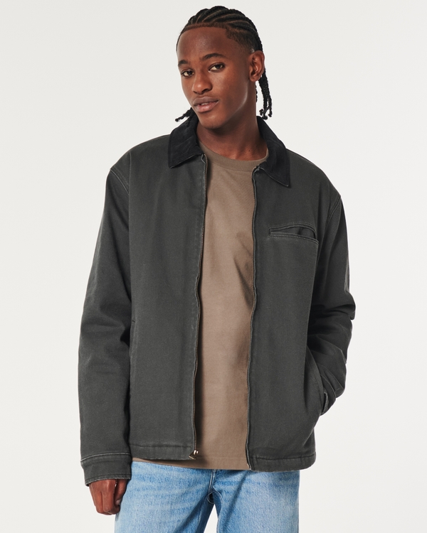 Flannel-Lined Workwear Jacket, Faded Black