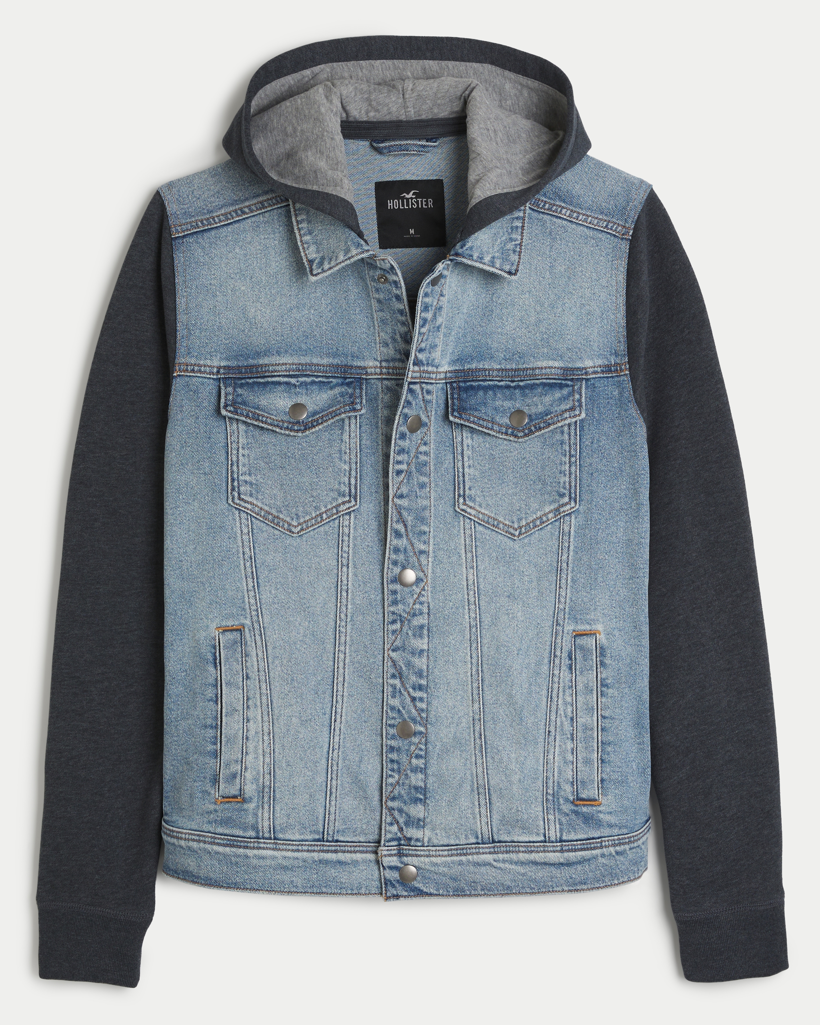 Hollister logo hooded denim jacket on sale