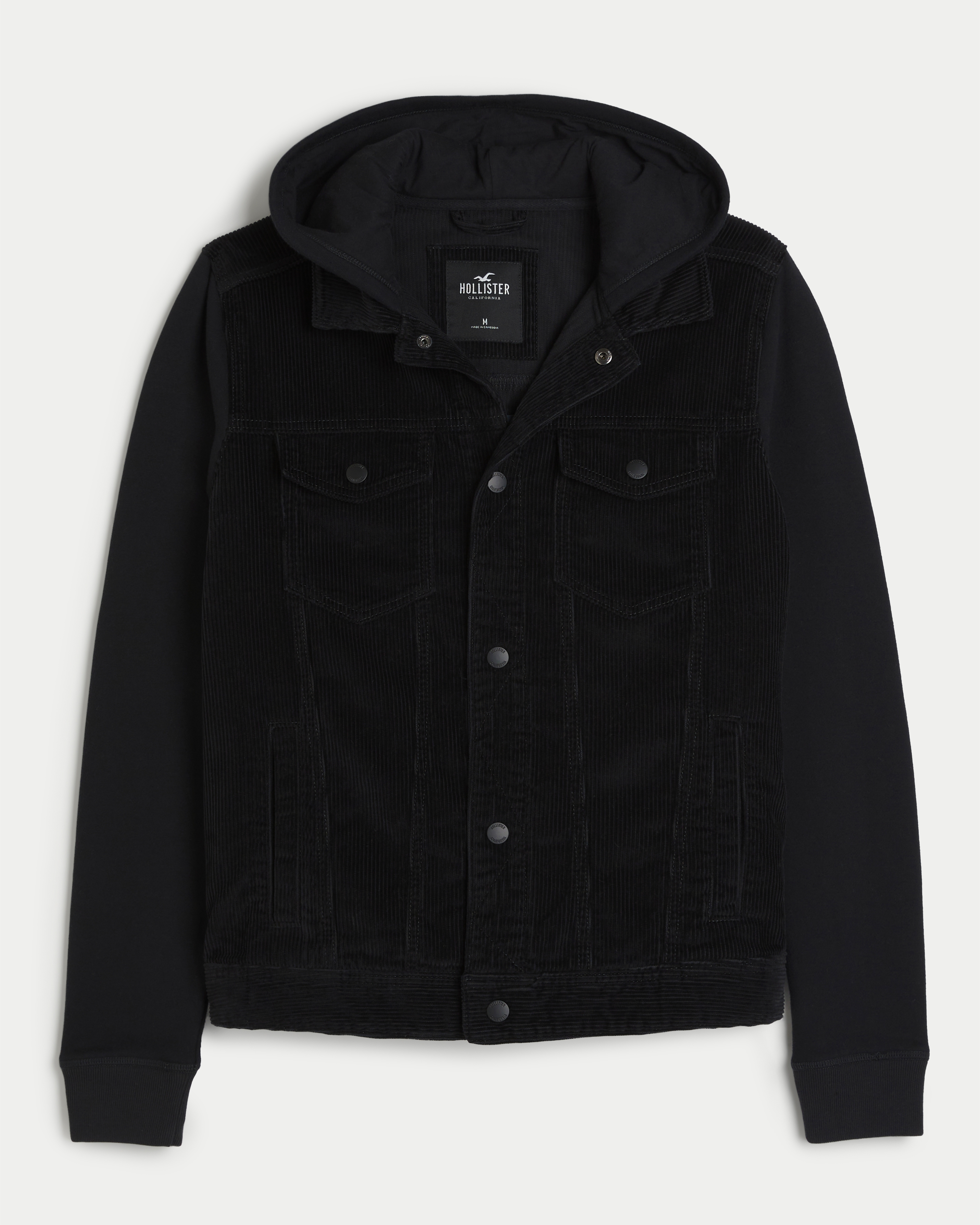 Hollister logo hooded denim on sale jacket