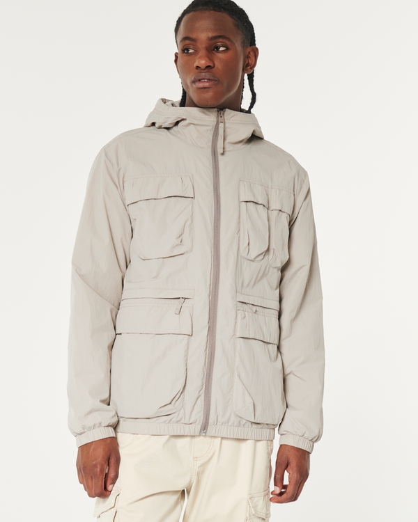 Fleece-Lined All-Weather Hoodie Jacket, Tan