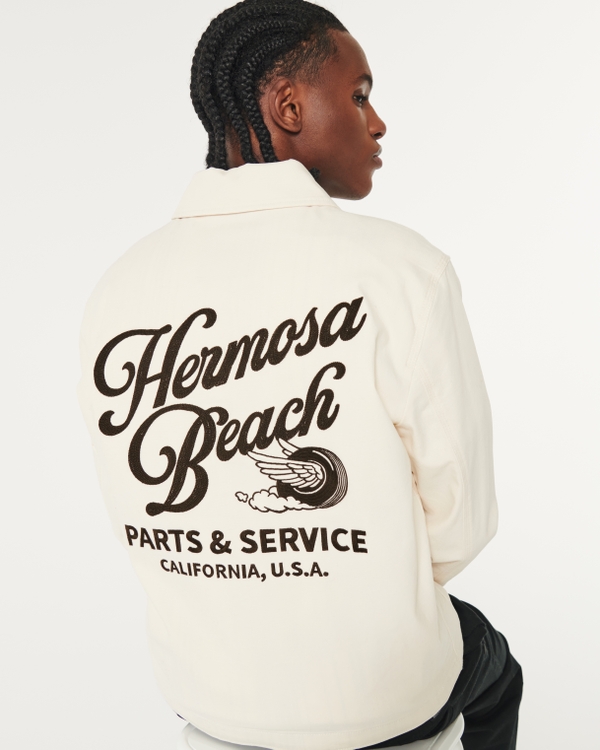 Canvas Auto Shop Graphic Jacket, Cream