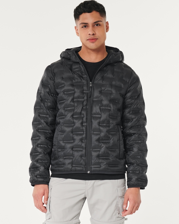 Zip-Up Hooded Puffer Jacket, Black