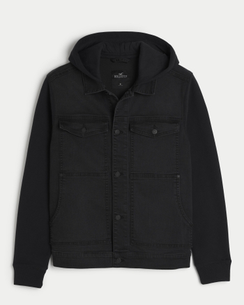 Denim jacket with hoodie inside top