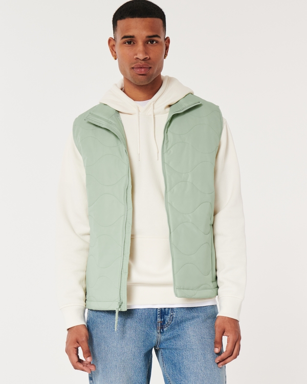 Onion-Quilted Puffer Vest, Light Sage
