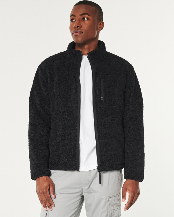 Reversible Faux Shearling Puffer Jacket, Black
