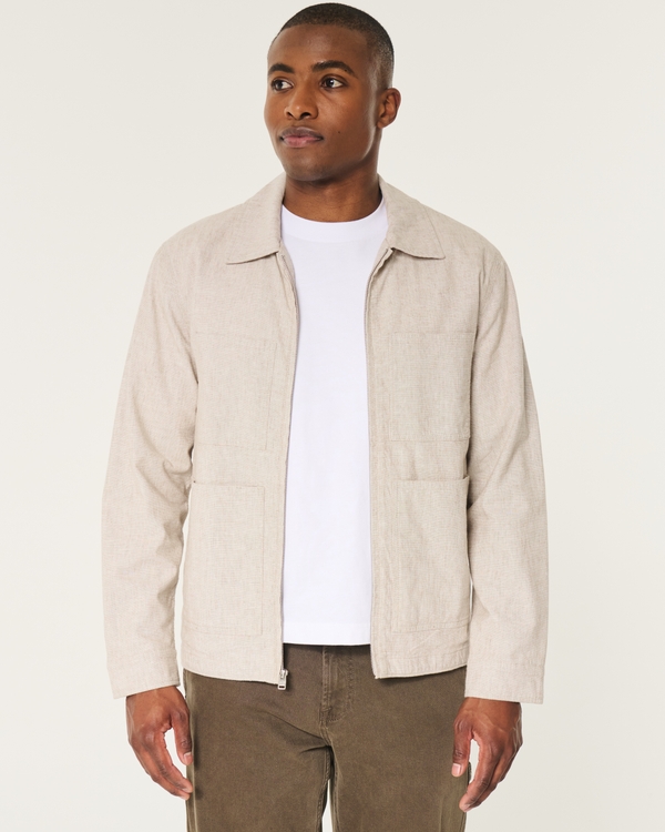 Linen Blend Chore Jacket, Heather Tan