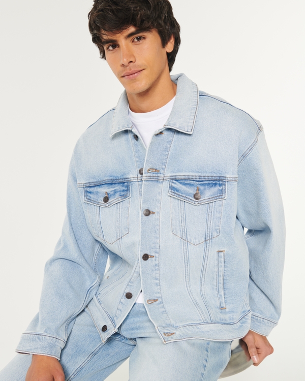 Hollister STRETCH Men’s Denim Jacket With Grey Hoodie XS