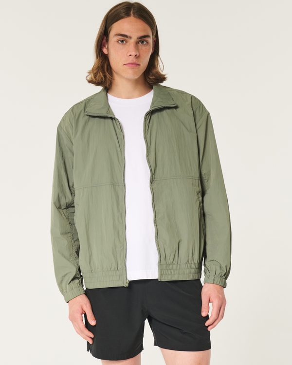 Zip-Up Nylon Jacket, Olive view 1