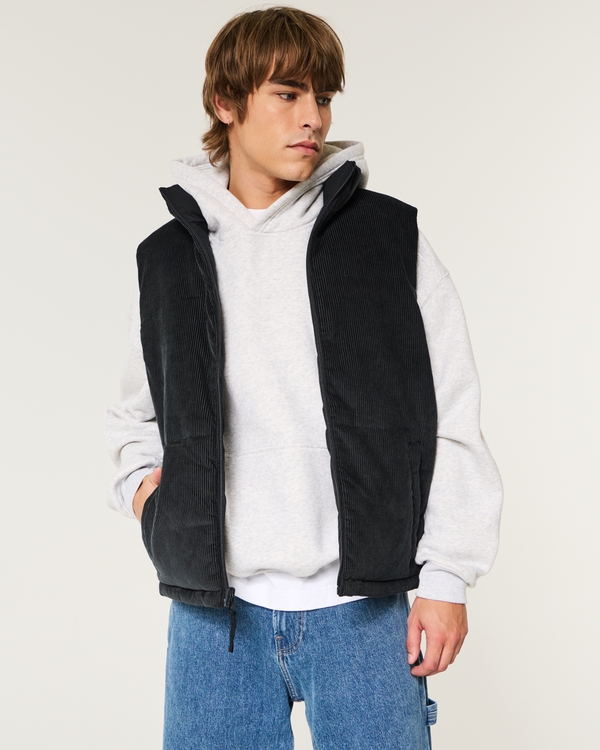 Reversible Corduroy Puffer Vest, Black