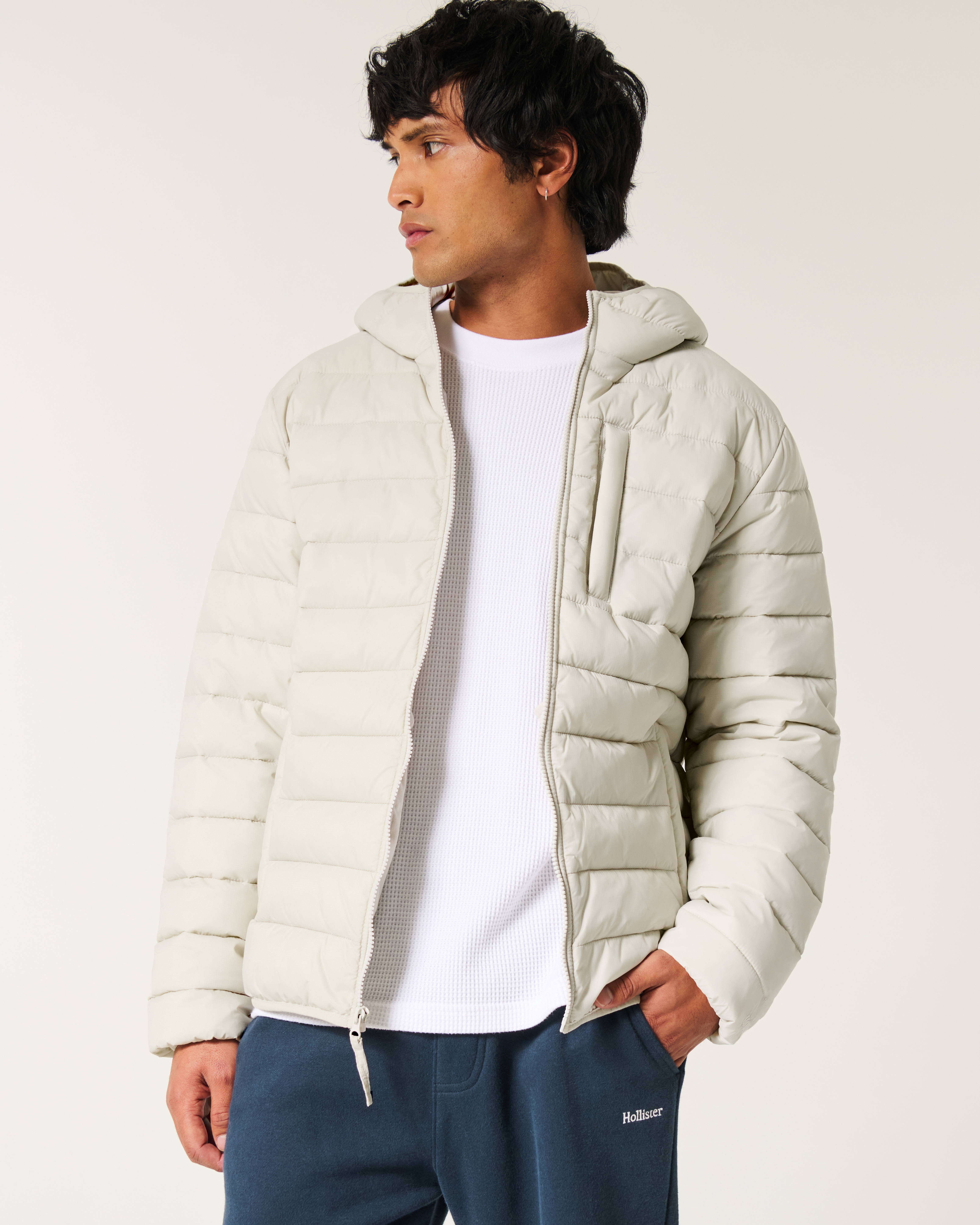 Hollister grey puffer jacket hotsell