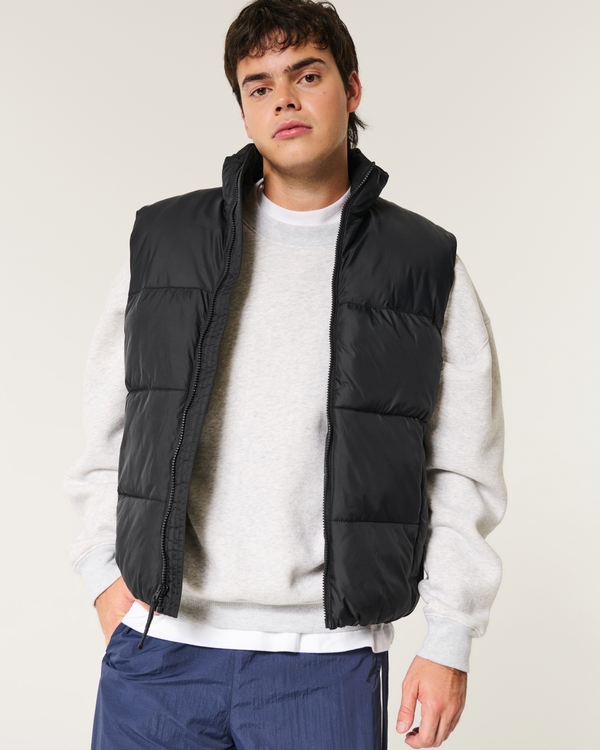 Zip-Up Puffer Vest, Black