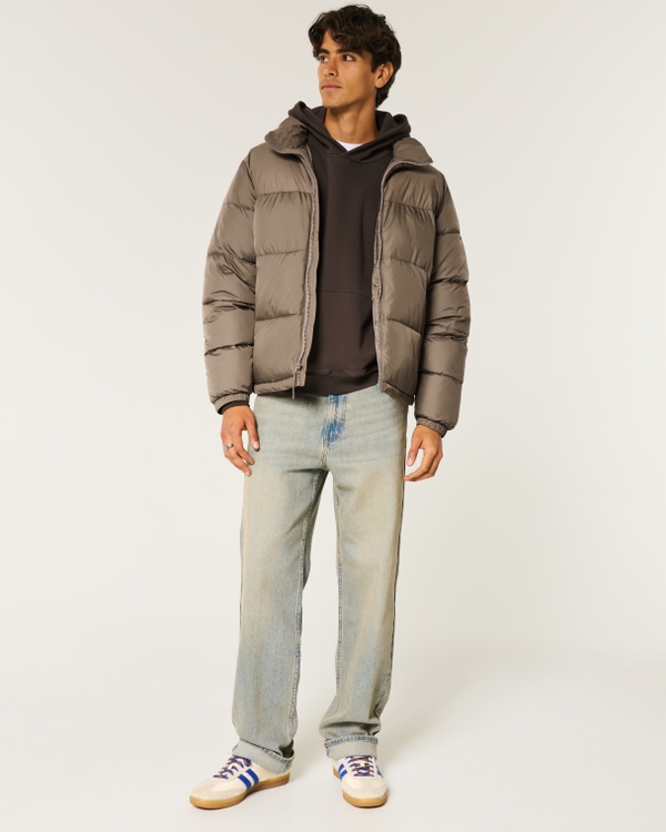 Boxy Mock-Neck Puffer Jacket, Brown view 2