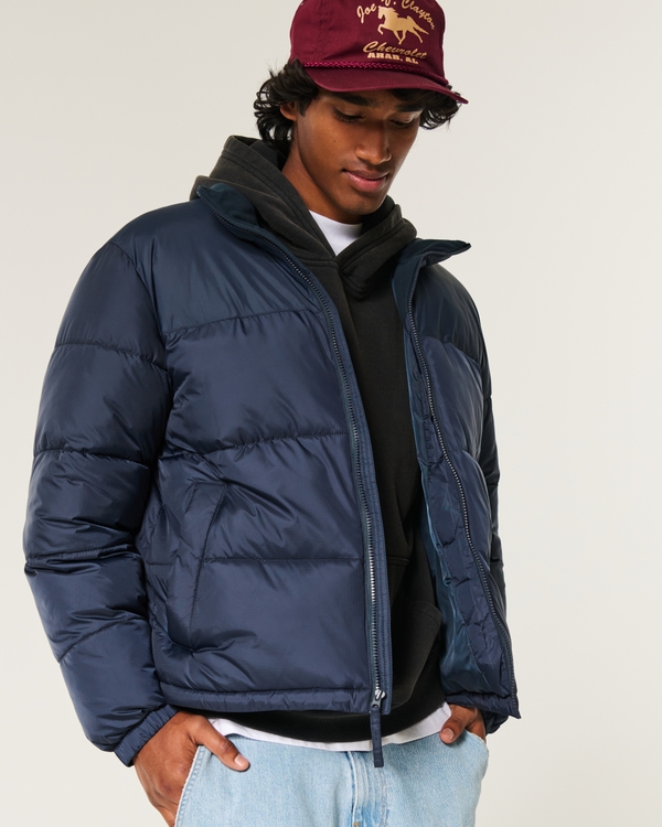 Boxy Mock-Neck Puffer Jacket, Navy