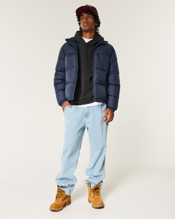 Boxy Mock-Neck Puffer Jacket, Navy view 2