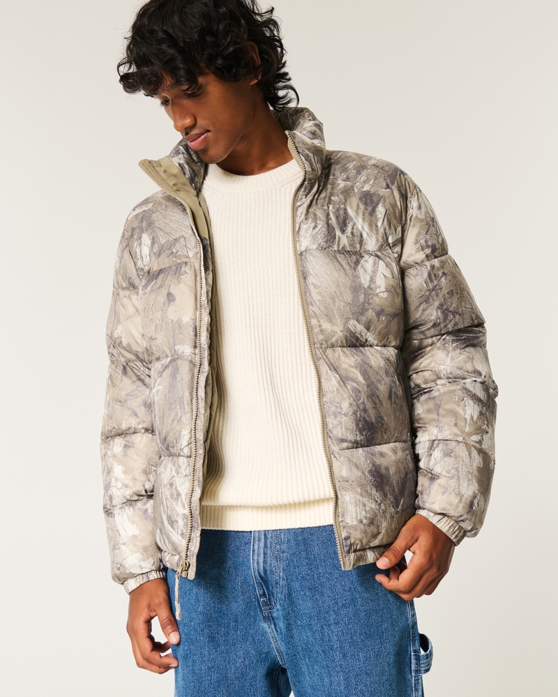 Boxy Camo Zip-Up Puffer Jacket