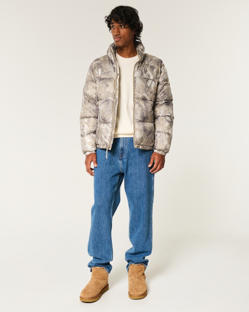 Boxy Camo Zip-Up Puffer Jacket