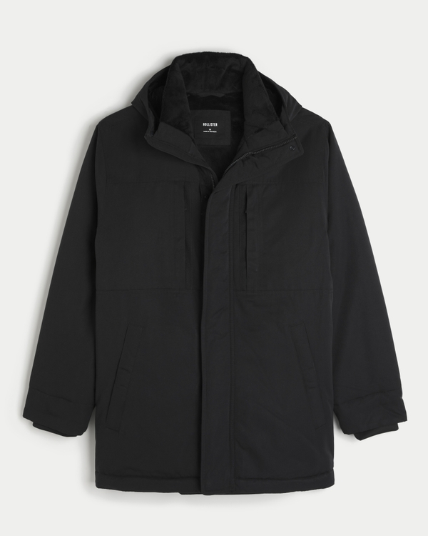 Faux Fur-Lined Parka, Black