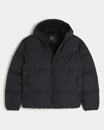 Men's Puffer Hoodie Faux Leather Jacket