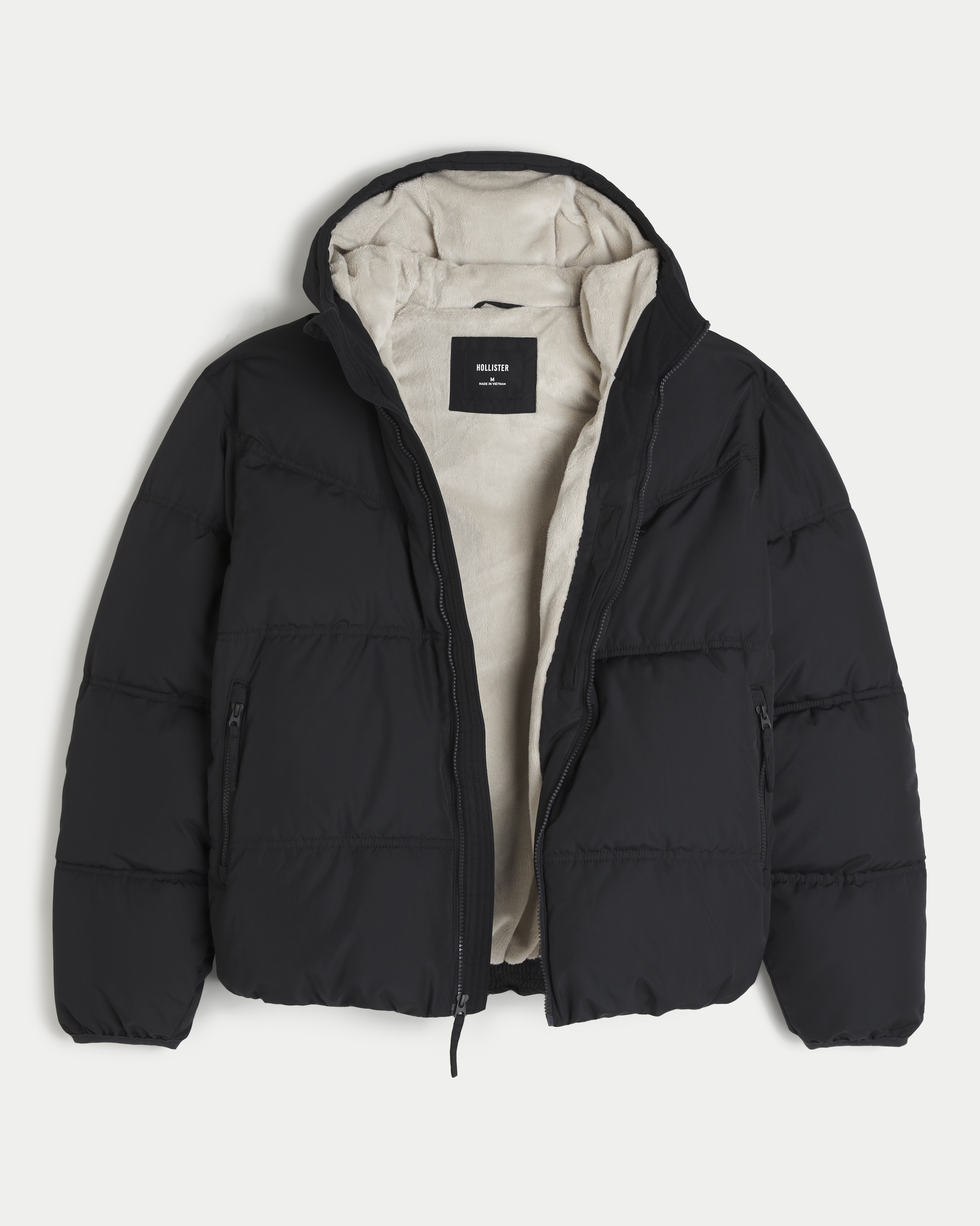 Hooded puffer jacket hollister on sale