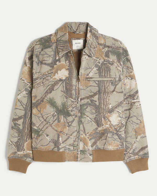 Zip-Up Camo Workwear Jacket, Light Brown Camo