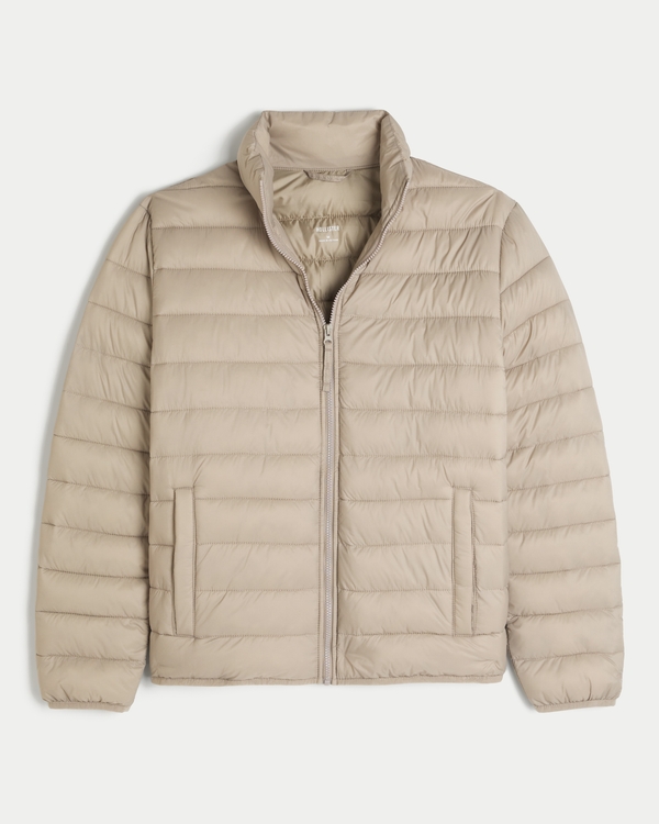Mock-Neck Puffer Jacket, Tan view 1