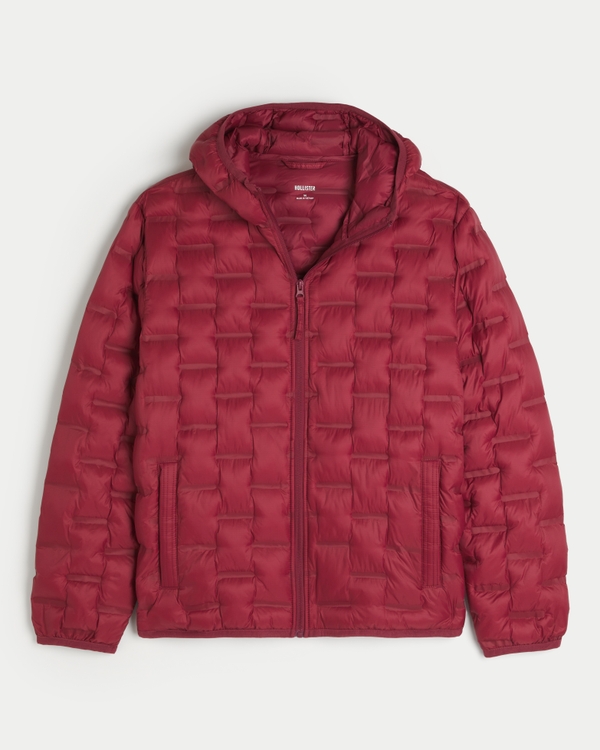 Mid-Weight Hooded Puffer Jacket, Dark Red view 1