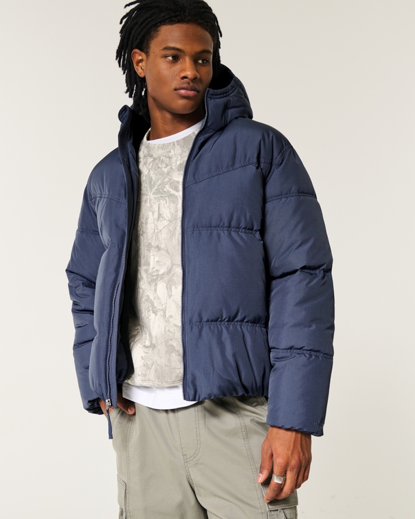 Faux Fur-Lined Puffer Jacket, Slate