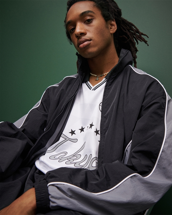 Zip-Up Windbreaker Jacket, Black view 1