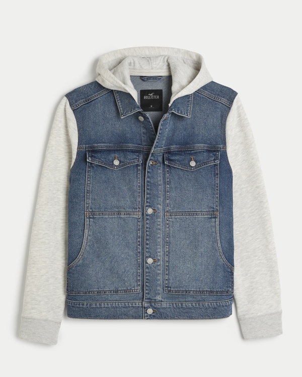 Sweatshirt Hooded Denim Jacket - Medium Wash