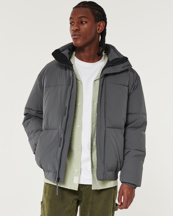 Hollister Co. ULTIMATE COZY LINED HOODED PUFFER CHAIN - Winter jacket -  atmosphere grey/grey 