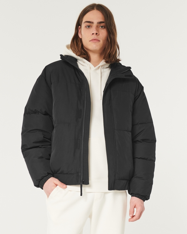 Boxy Mock-Neck Puffer Jacket, Black