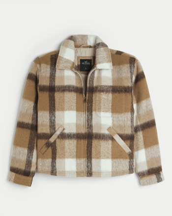 Men's Fuzzy Plaid Shacket Men's Clearance