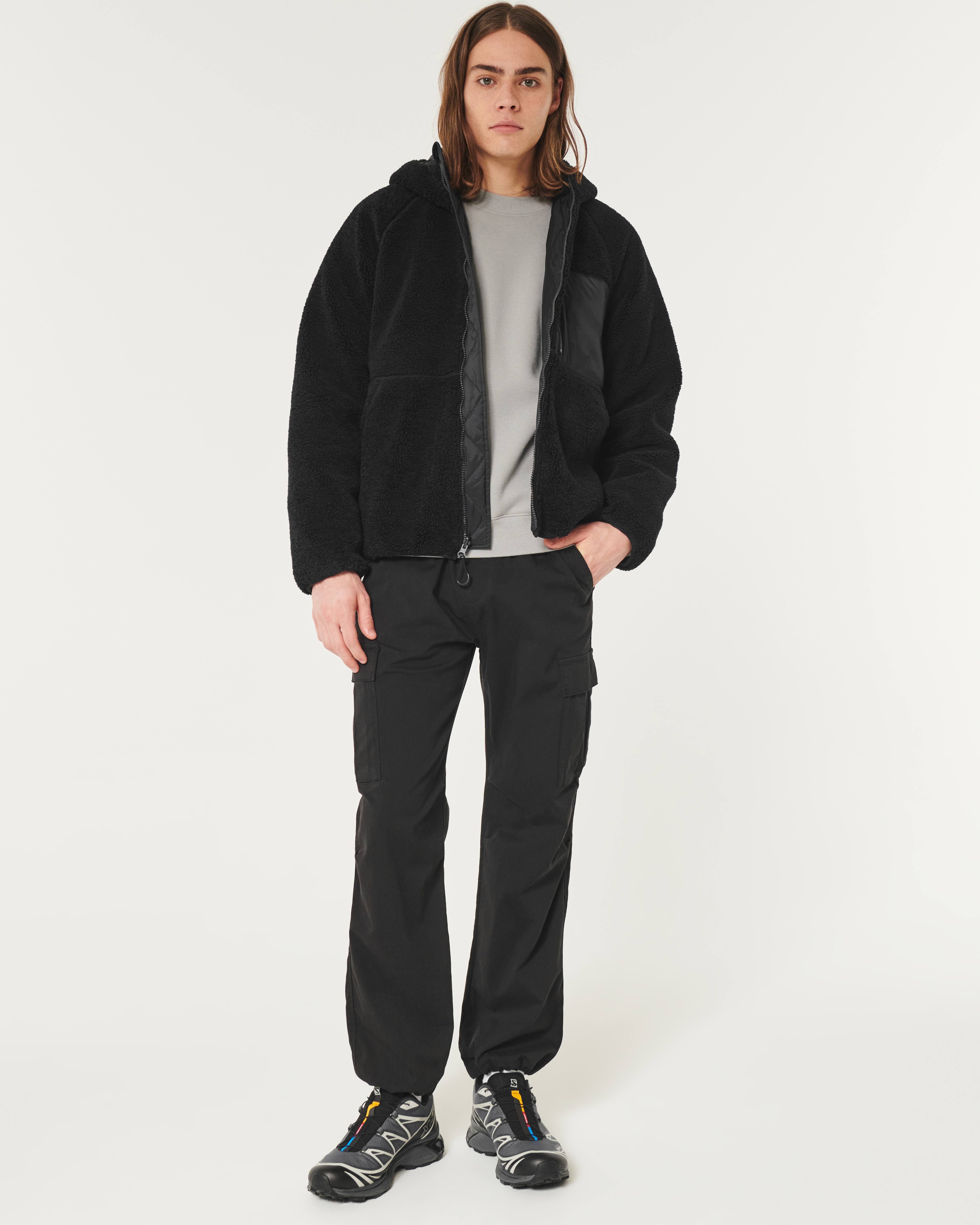 Men's Hooded Faux Shearling Zip-Up Jacket | Men's Jackets & Coats 