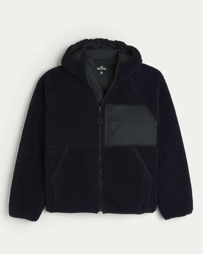 Hooded Faux Shearling Zip-Up Jacket