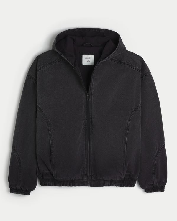 Washed Black Denim Skater Jacket, Black Wash view 1