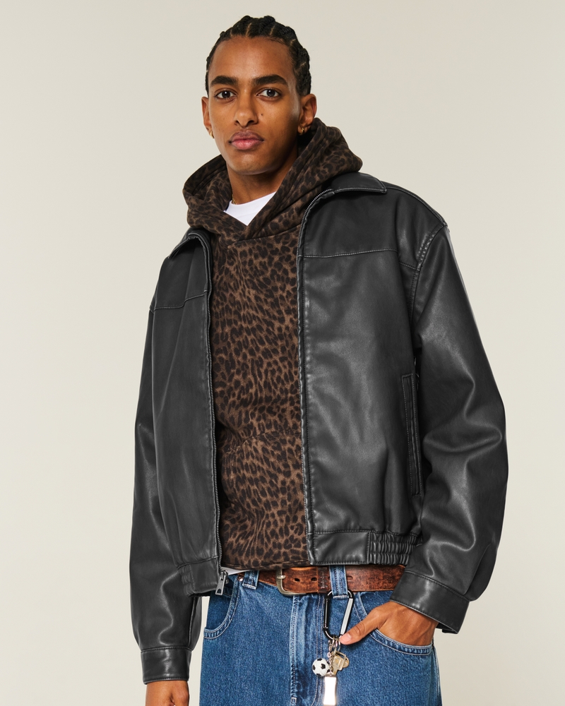 Men's Vegan Leather Zip-Up Jacket | Men's Jackets & Coats