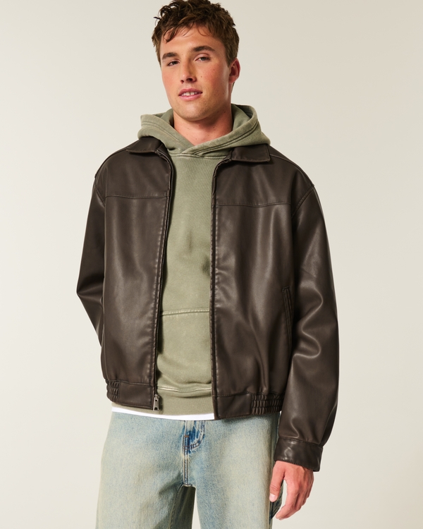 Faux Leather Jacket, Dark Brown view 1