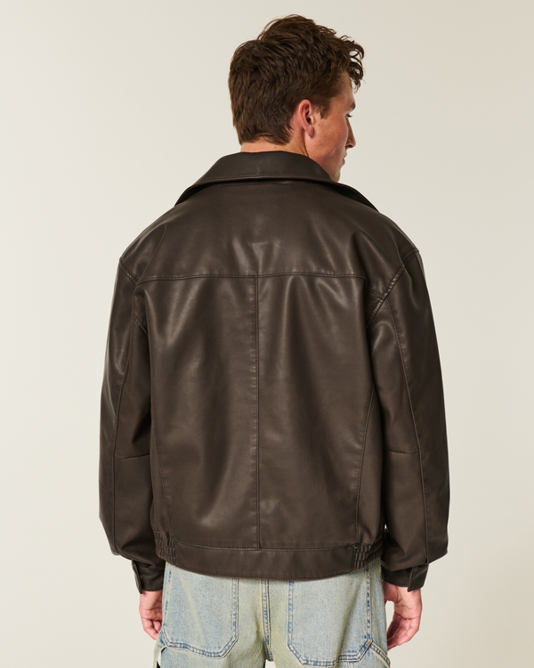 Faux Leather Jacket, Dark Brown view 2