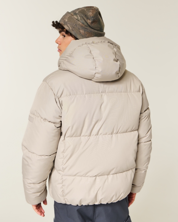 Faux Fur-Lined Puffer Jacket, Tan view 2