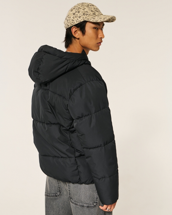 Faux Fur-Lined Puffer Jacket, Black view 2