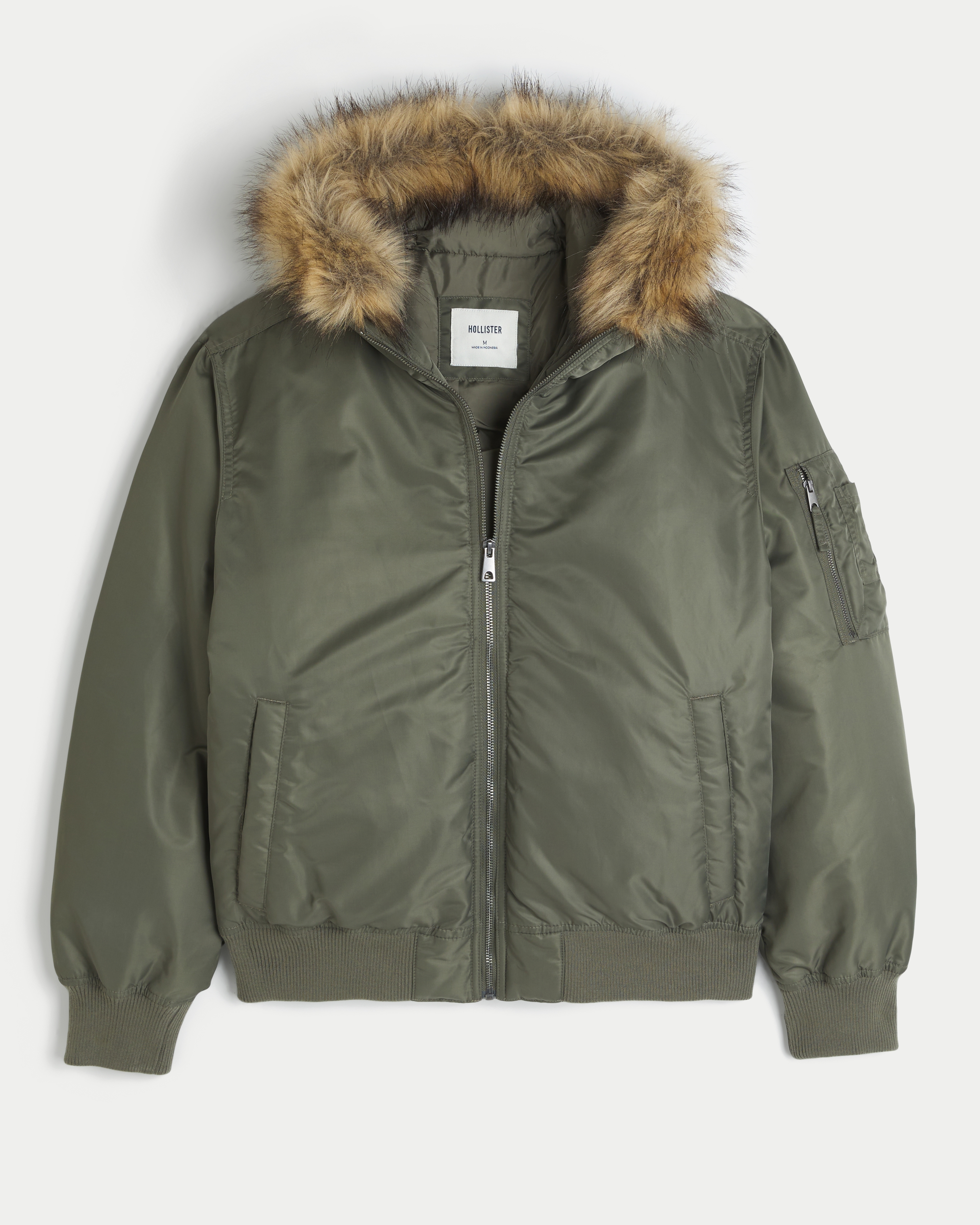 Faux Fur Trim Zip-Up Bomber Jacket