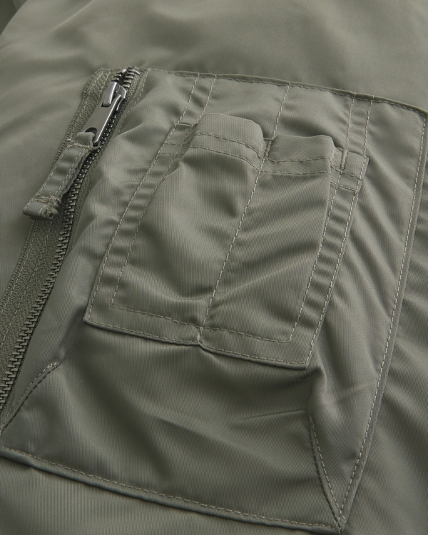 Faux Fur Trim Zip-Up Bomber Jacket