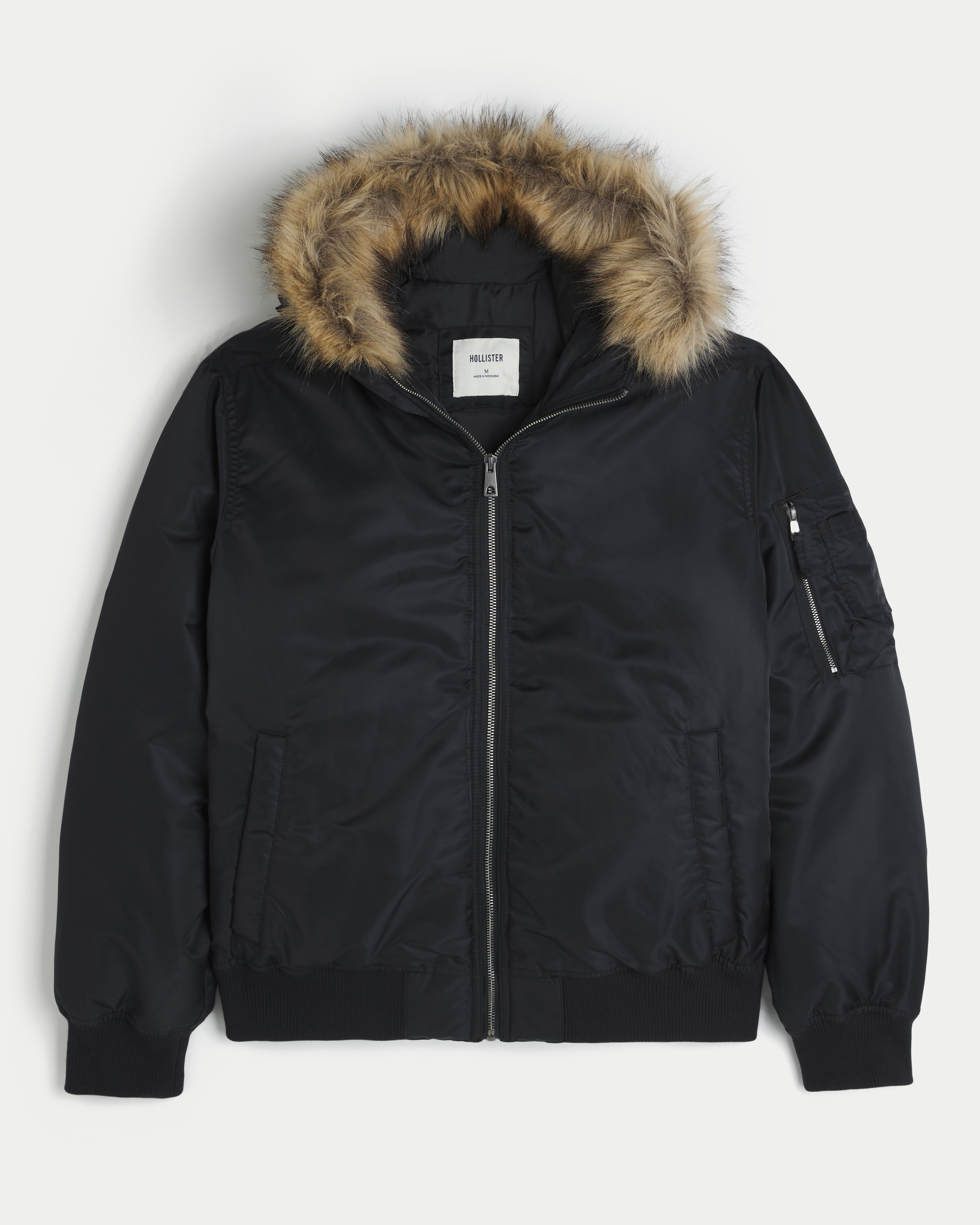 Faux Fur Trim Zip-Up Bomber Jacket