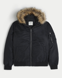 メンズ フェイクファー トリム ジップアップ ボンバージャケット