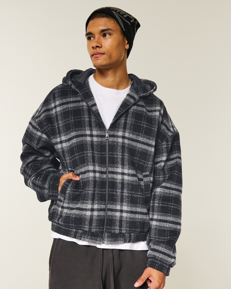 Hooded Plaid Flannel Skater Jacket