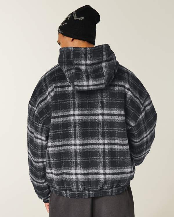 Hooded Plaid Flannel Skater Jacket