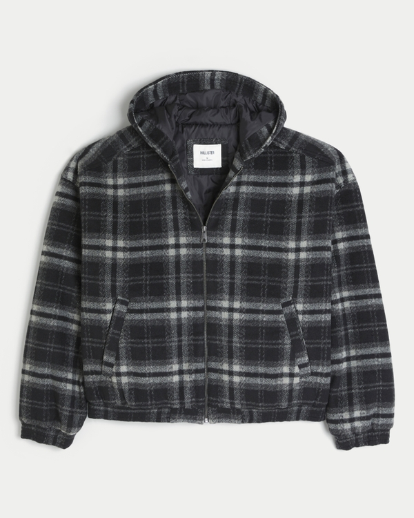 Hooded Plaid Flannel Skater Jacket