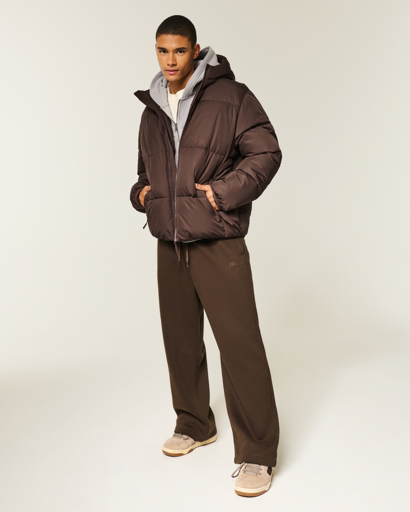 メンズ フード付きフェイクファー裏地付きパファージャケット