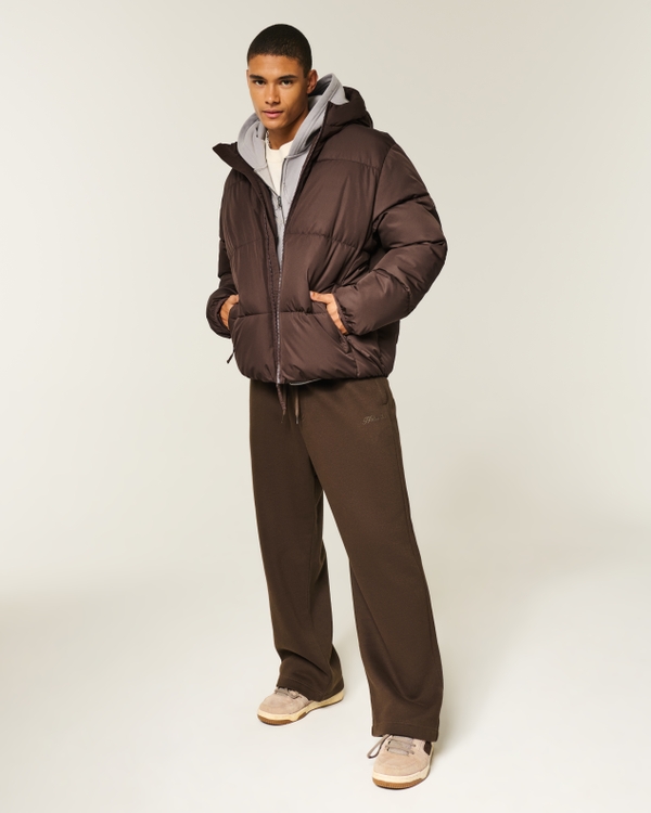 Hooded Faux Fur-Lined Puffer Jacket, Dark Brown view 2